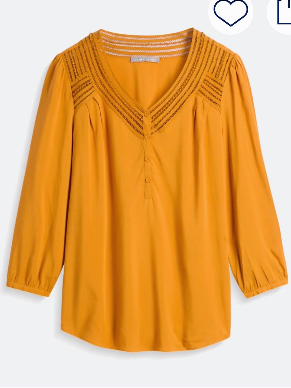 Daniel Rainn Brett Lattice Detail Mustard V-Neck Peasant Blouse, Medium